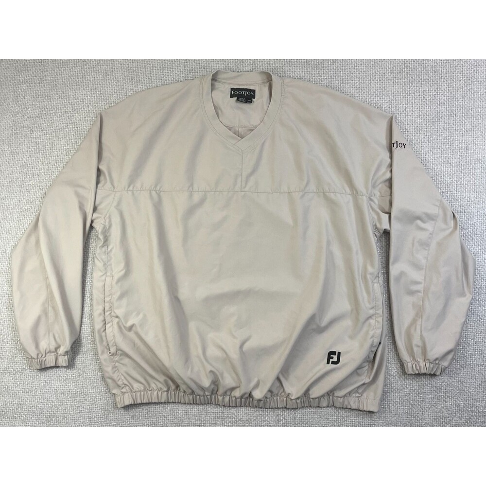 FootJoy Windbreaker Pullover Jacket Men's 2XL Beige Long Sleeve Golf Pockets